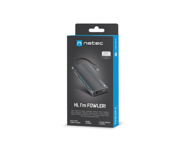 Natec FOWLER 2 V2 USB-C 8W1 HUB ->USB 3.0 3X, HDMI 4K, USB-C, RJ45 - 1470240 - zdjęcie 2